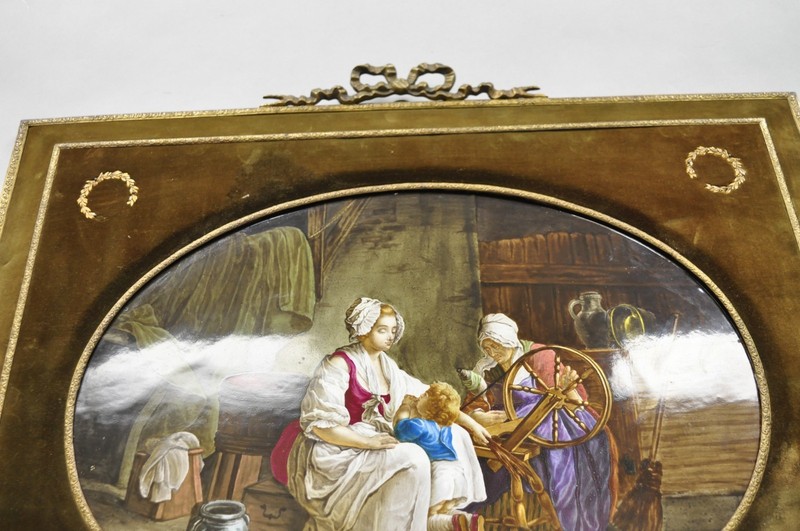 Antique French Painted Porcelain Framed Wall Plaque Signed Jean-Baptiste Greuze gallery