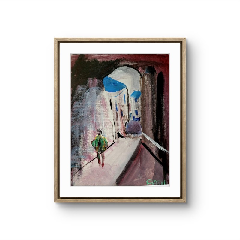 Modern Expressionist Original Abstract Canvas Board Urban Backpacker 9x12 gallery