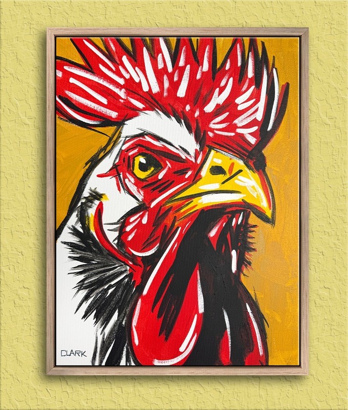 Original Hand Painted Rooster Portrait – Acrylics on 16×12″ Stretched Canvas