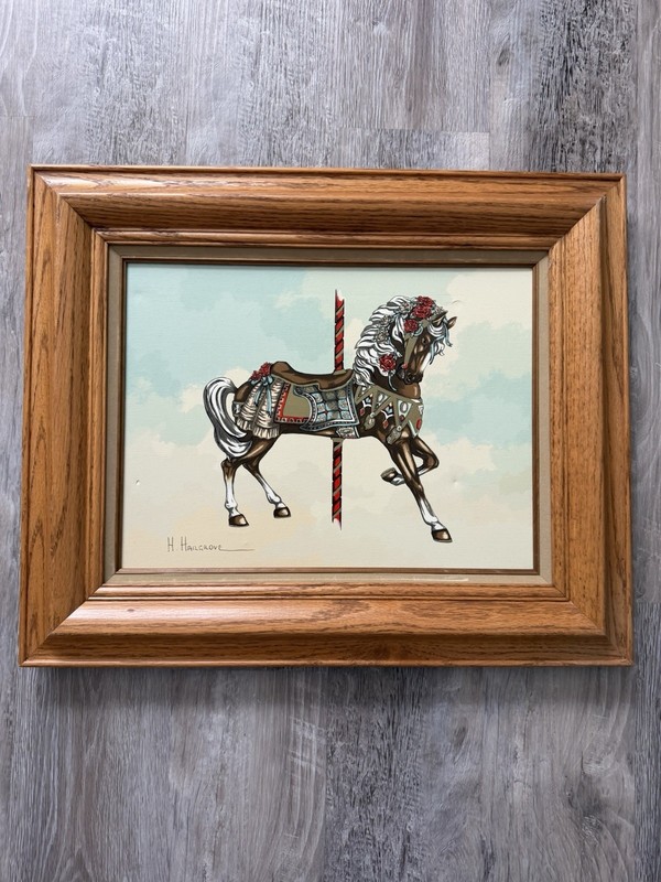 H. Hargrove Signed Carousel Horse Framed Serigraph Oil Painting