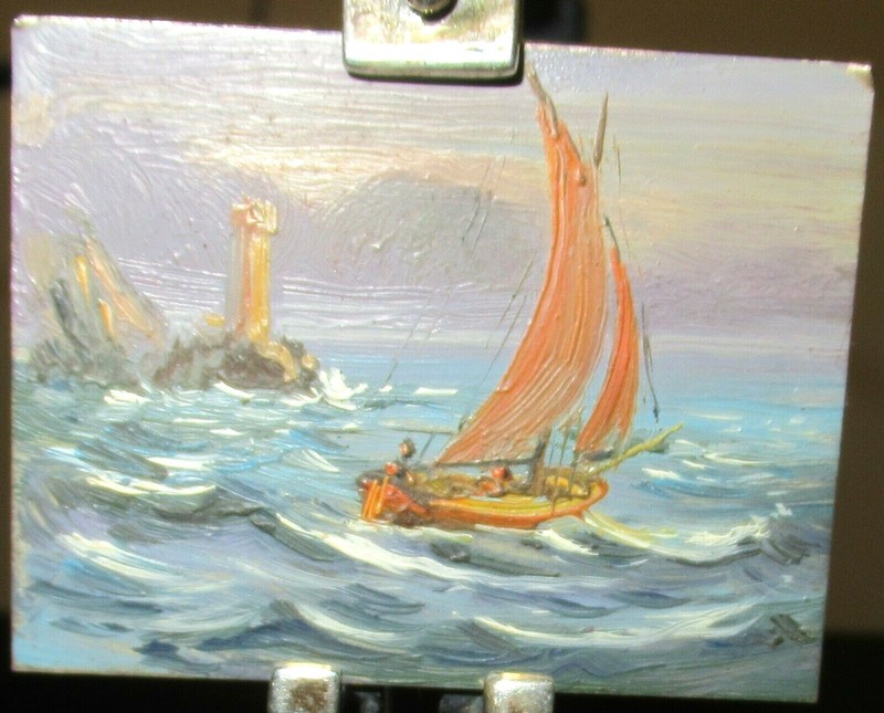 SAVERIO TADDEI DIPINTO A MANO ORIGINAL OIL ON STERLING SILVER PAINTING & EASEL