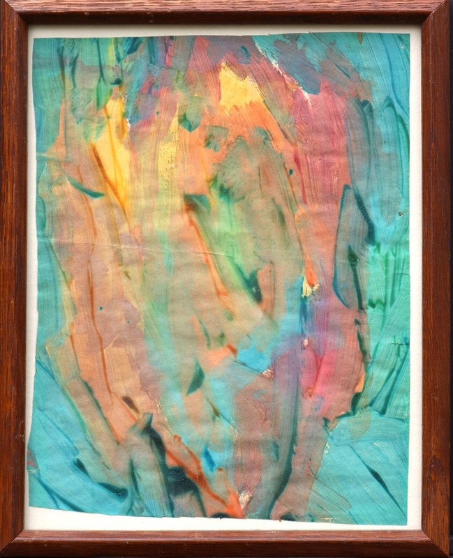 Abstract colorful watercolor painting framed original artwork unsigned