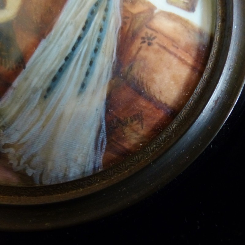 INTERESTING ANTIQUE MINIATURE PAINTING SIGNED 1880's gallery