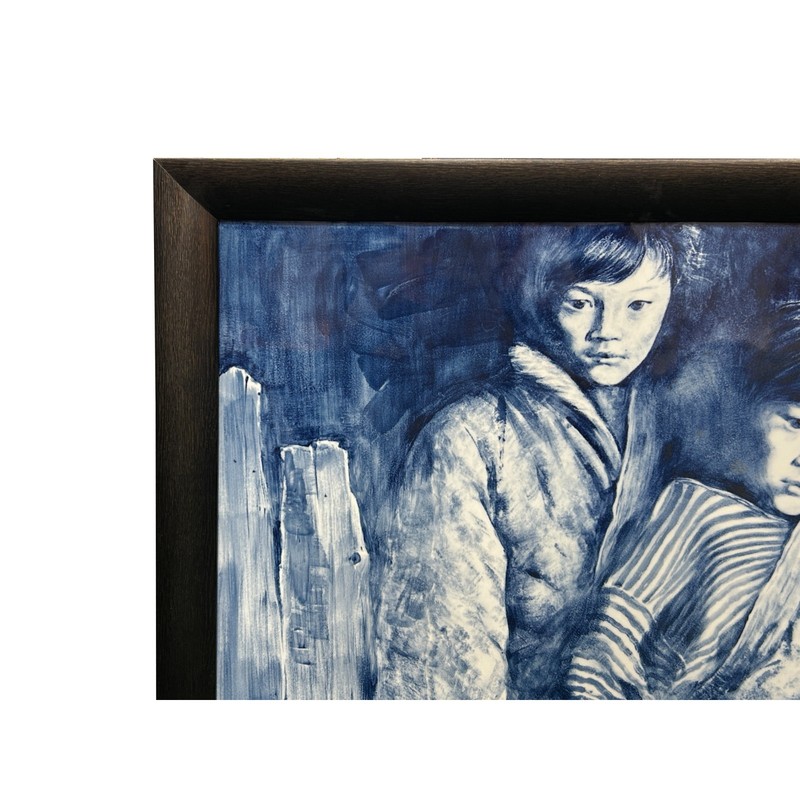 Contemporary Blue White People Graphic Porcelain Wood Framed Art GB200 gallery