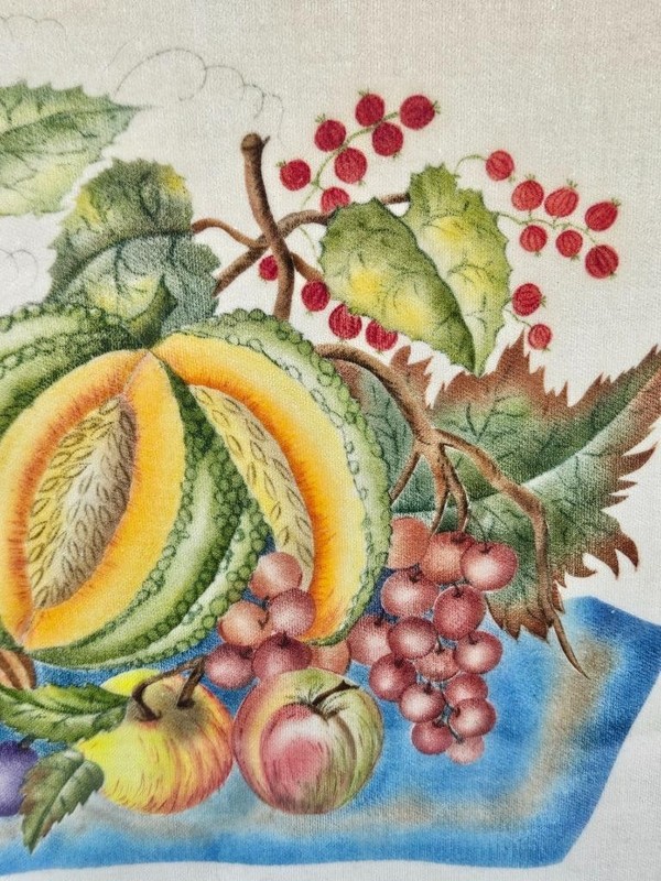 Vtg Folk Art Framed Fruit Theorem Painting Velvet Signed A. Johnson 16" x 13" gallery