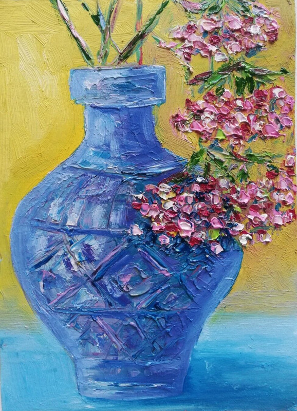 Still Life Flowers in a Vase Oil Painting. Painting Original No Frame. 21x15 cm