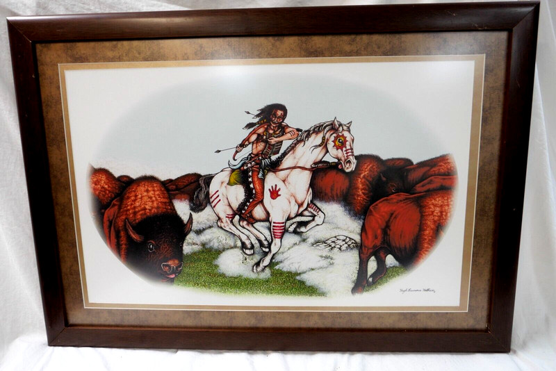 Native American Buffalo Hunt Painting-Original Art Hugh Lawrence Hobbs III 40×27