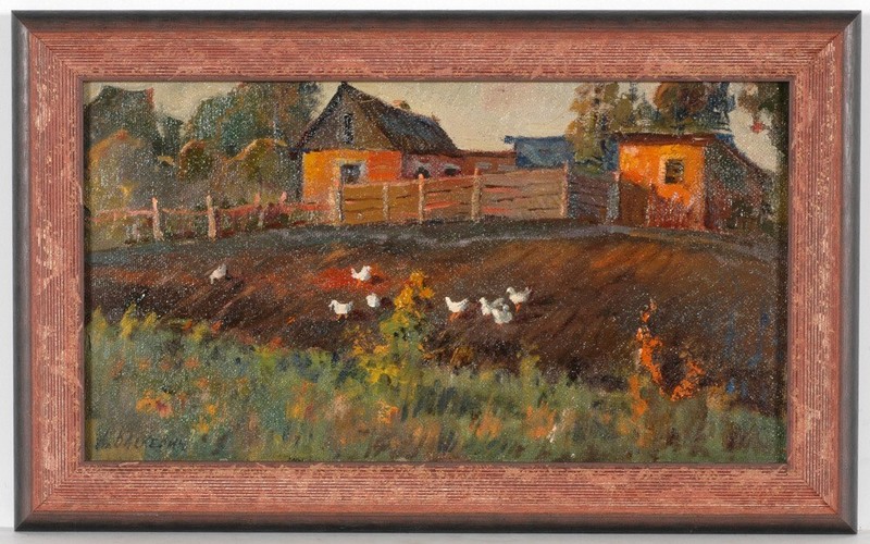 Anatoli Vaskevich (b.1936) «Chicken Yard», Oil Painting, 1960s (1)