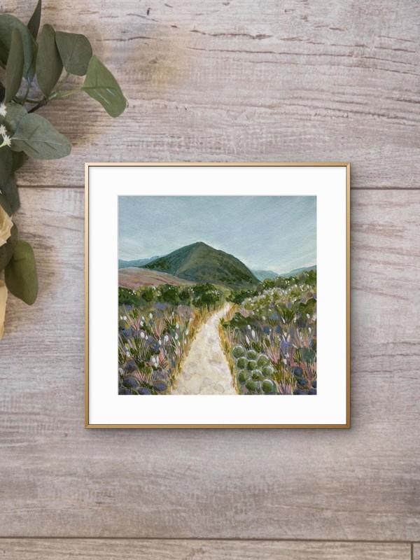 Original Landscape Painting Gouache 6 x 6 Mountains Guadalupe National Park Art gallery