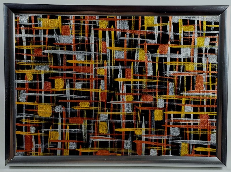 "Metal Works" 5" x 7" Original Acrylic Abstract Painting Art Unframed gallery