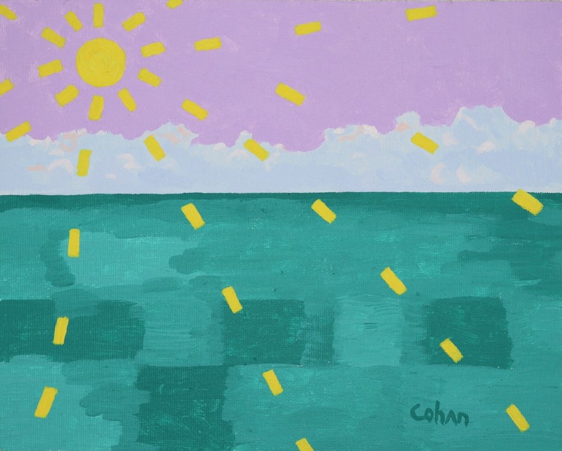 Minimalist Landscape Seascape Acrylic Painting «Sunrise 2″ Signed CohAn 8″ x 10»
