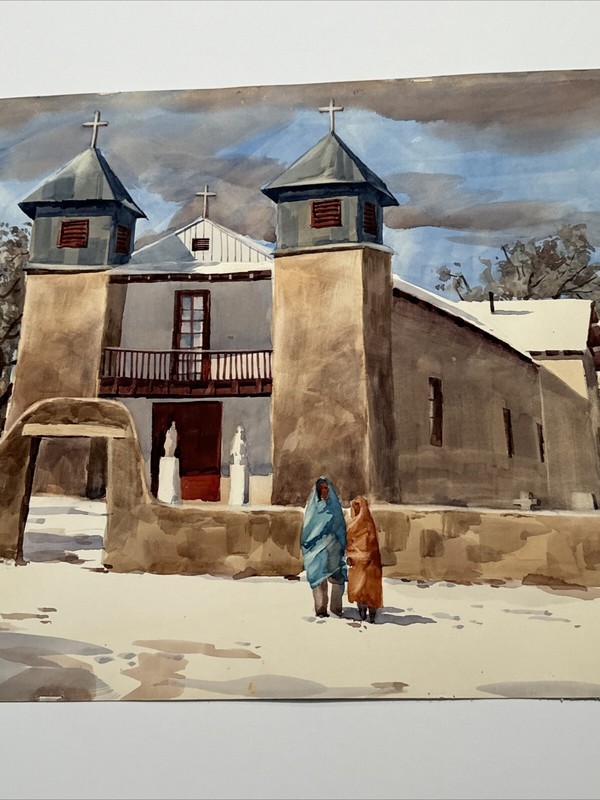 DON BRACKETT PAINTING NATIVE AMERICAN INDIAN PUEBLO CHURCH LISTED FAMOUS ART gallery