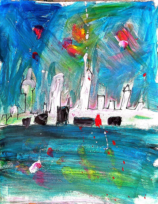 Splash Paint City Fireworks Abstract Expressionist Original Painting 11×14 Paper