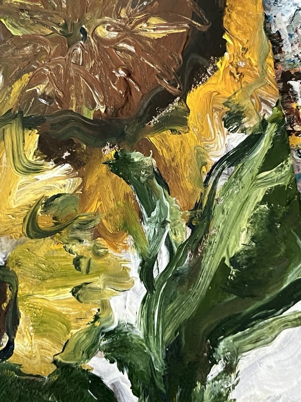 Sunflowers Abstract Art Sunflowers Field Plein Air Oil Painting Outsider Art 7x8 gallery