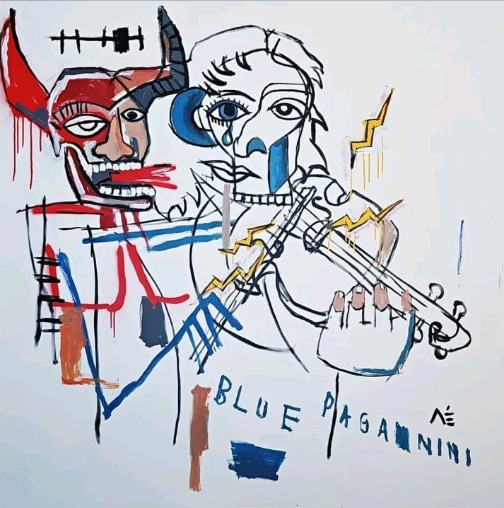 Painting Manuel Mané | «Blue Paganini» | Original Unique | 150x150cm
