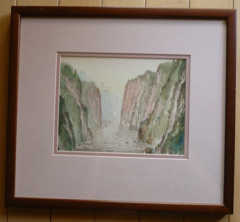 DENG SHAOYI LISTED CHINESE CHINA ARTIST RIVER GORGE WATERCOLOR SUPERB LANDSCAPE
