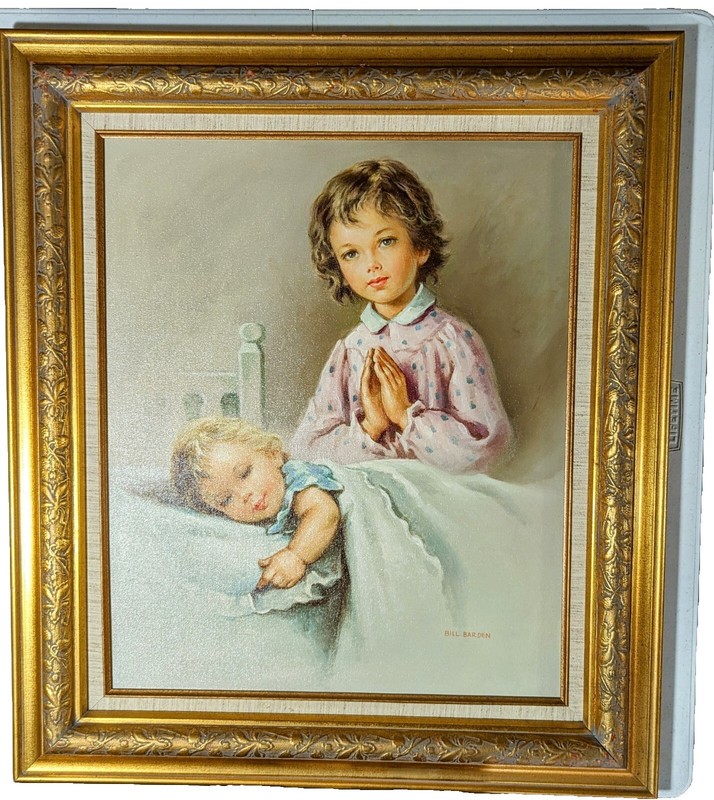 Heartwarming Bill Barden » Sisters At Bedtime» Oil On Canvas Painting 20″x…