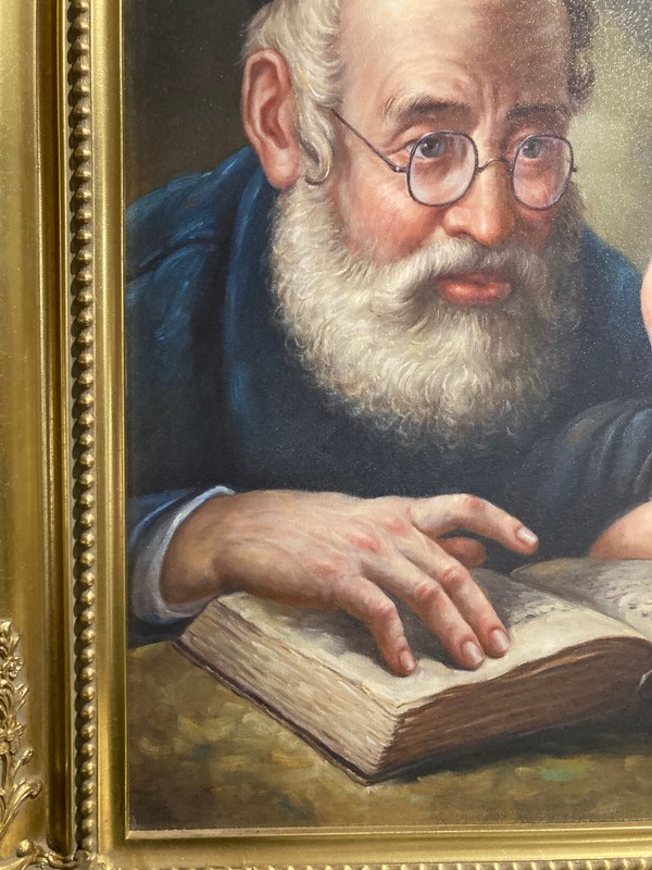 The Lesson Jewish Judaica Art Painting Reproduction on CanvaAfter Elena Flerova gallery