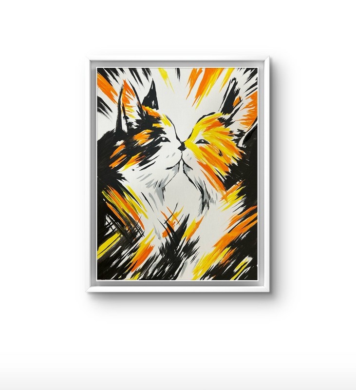Original Acrylic Abstract Cat Kissing Painting 14×11 canvas Modern Wall Art Home