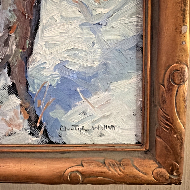Christopher Willett Oil On Board Painting "Midwife On Call" Winter Nightscape gallery