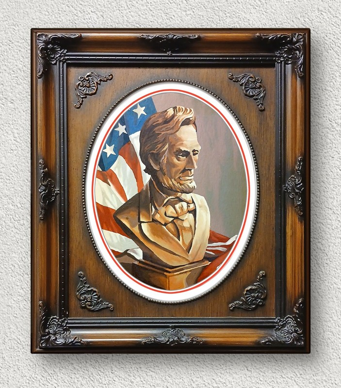Abraham Lincoln – Paint by Number 1971 – Ornate Wood Frame