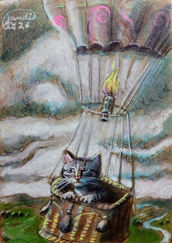 Jacob Landis HANDMADE ORIGINAL Whimsy Tabby Cat Kitten Axe Chop "Wood Cutt'n" gallery