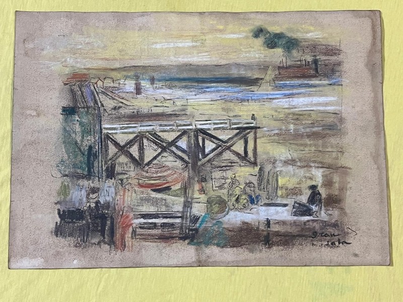 EMILIO GRAU SALA drawing and painting on old paper signed stamped vintage