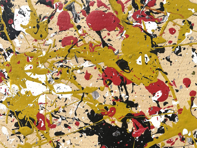 Original Painting Jackson Pollock Signed Yellow Red Abstract Expressionist D43 gallery