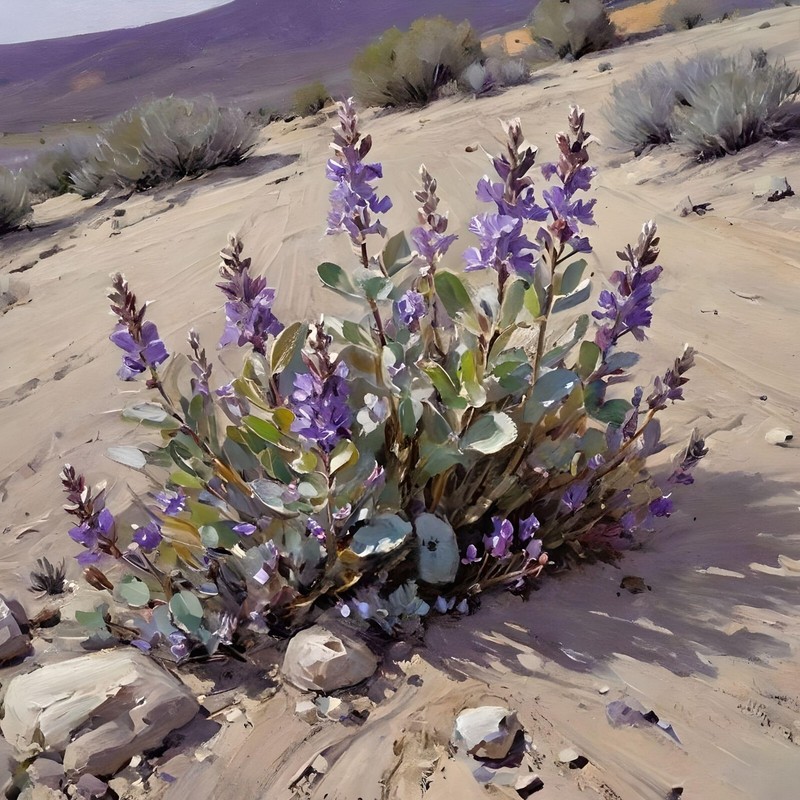 aceo art card Blooming Desert Purple Flowers By William W Hoyt