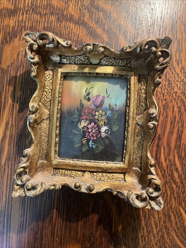 Beautiful small antique painting of flower arrangement. Original Rare By Artist