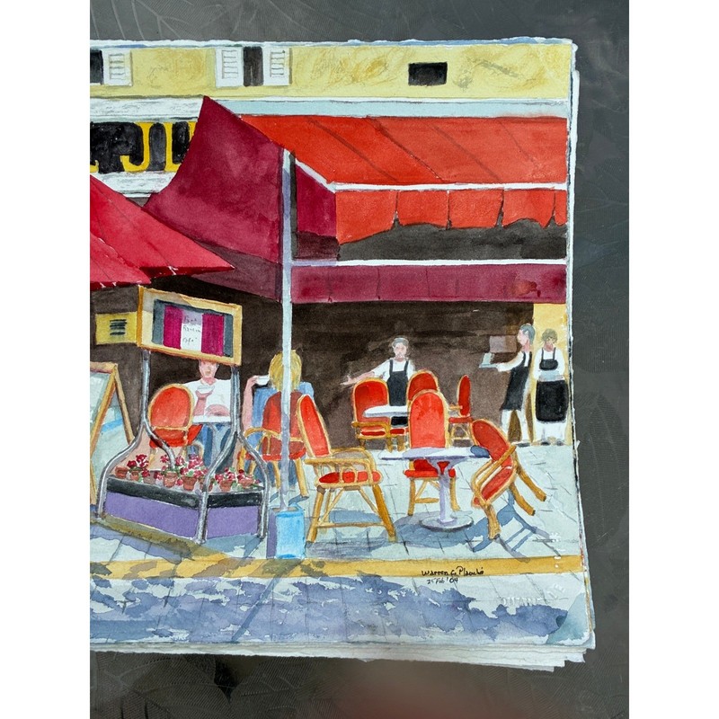 Nice Cafe Original Watercolor Painting French Street Scene 2004 Warren C Plauche gallery