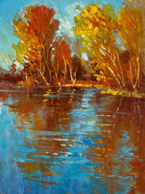 Oil Painting Golden Reflection Of The Forest Y. Suprunchuk Original nAAA4309