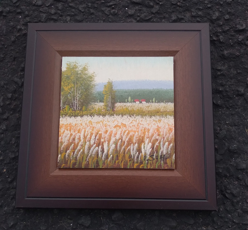Wheat Fields in the Country Original Painting Framed 9 x 9 Inches
