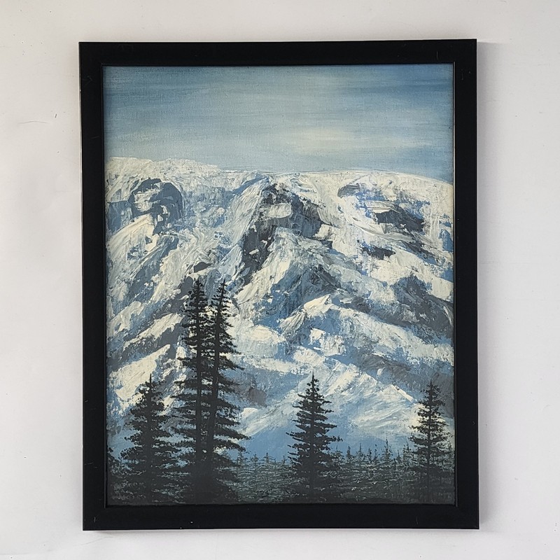Original Oil Painting 16x20 Mountain Landscape Snow Peak Forest Bob Ross Style gallery