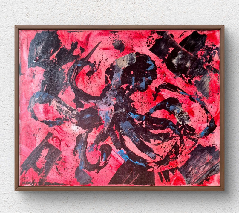 Red Octopus Hand Painted Abstract Contemporary Wall Art Canvas Acrylic 11×14 A27