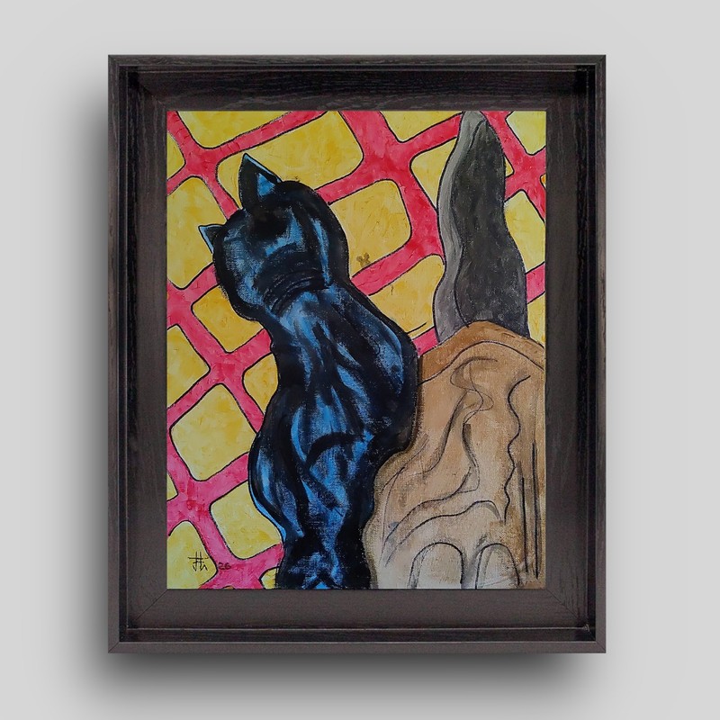 JOHN ART STUDIO Cat and Leg 14×11 Original Expressionism Art Collectable 0004