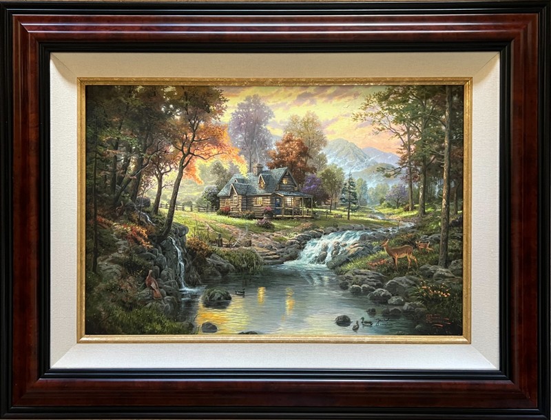 THOMAS KINKADE – MOUNTAIN RETREAT – S/N 18″ x 27″ HE GICLEE CANVAS w/COA