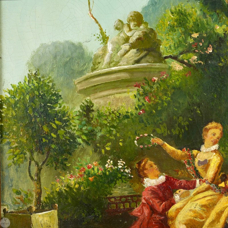 Vintage Rococo Oil on Canvas "The Lover Crowned" After Jean-Honoré Fragonard gallery