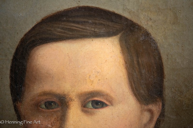 Outstanding Antique Children Boy Portrait Oil Painting 19th Century, Repairs gallery