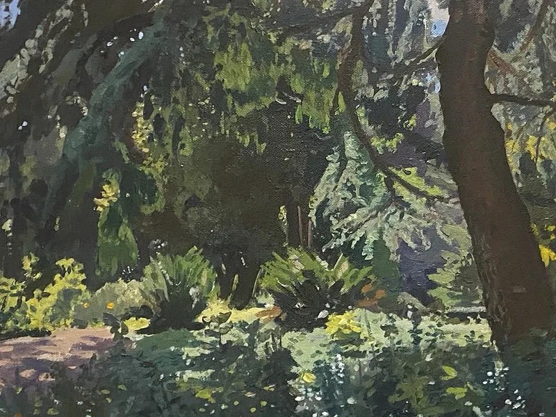 Peter Nye Forest Interior Oil Painting Titled Arboretum II Dated 1990 gallery