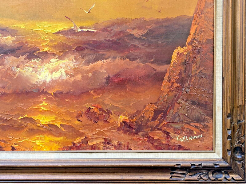Karl Neumann (German, 1891-1985), Large Original O/C "Sunset Coastal Seascape" gallery