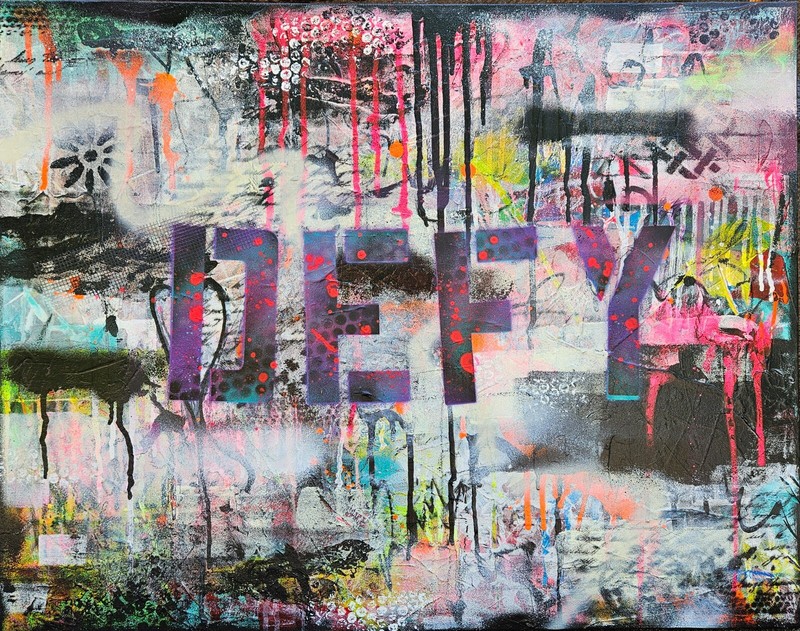 Original Abstract Painting 22″ x 28″ Grunge Aesthetic Contemporary DEFY
