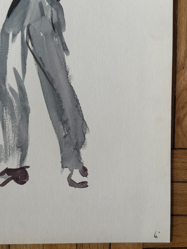 VTG 1950's MCM Watercolor Painting Male Mens Fashion Gay Int 17 x 12 gallery