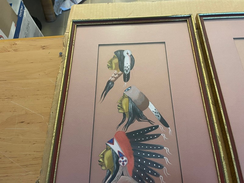 Pair Indian Watercolor Paintings Joshua jr You You Know Know Framed Sioux gallery