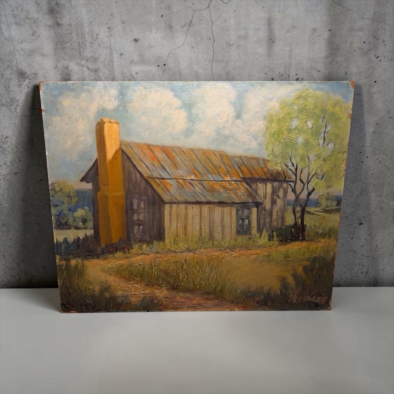 Signed Oil Painting Rustic Barn Landscape Farmhouse Wall Art 20×16