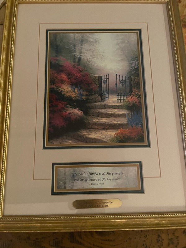 Thomas Kinkade GARDEN OF PROMISE Accent Print Gold Frame Psalms 145:13 w/ COA EC