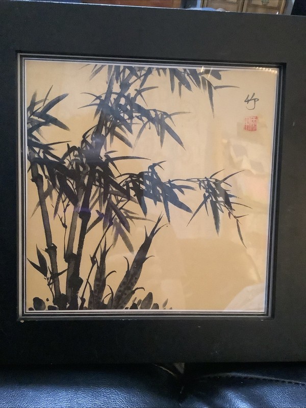 Handmade 10” X 10” Bamboo/Floral Chinese Signed Art Picture gallery