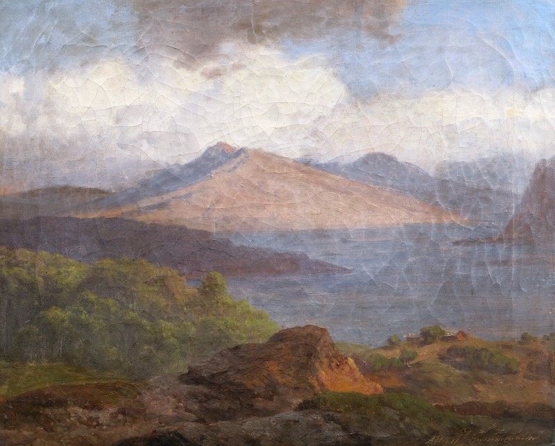 French Oil Painting Framed School German Landscape Italy Lake Como Albert