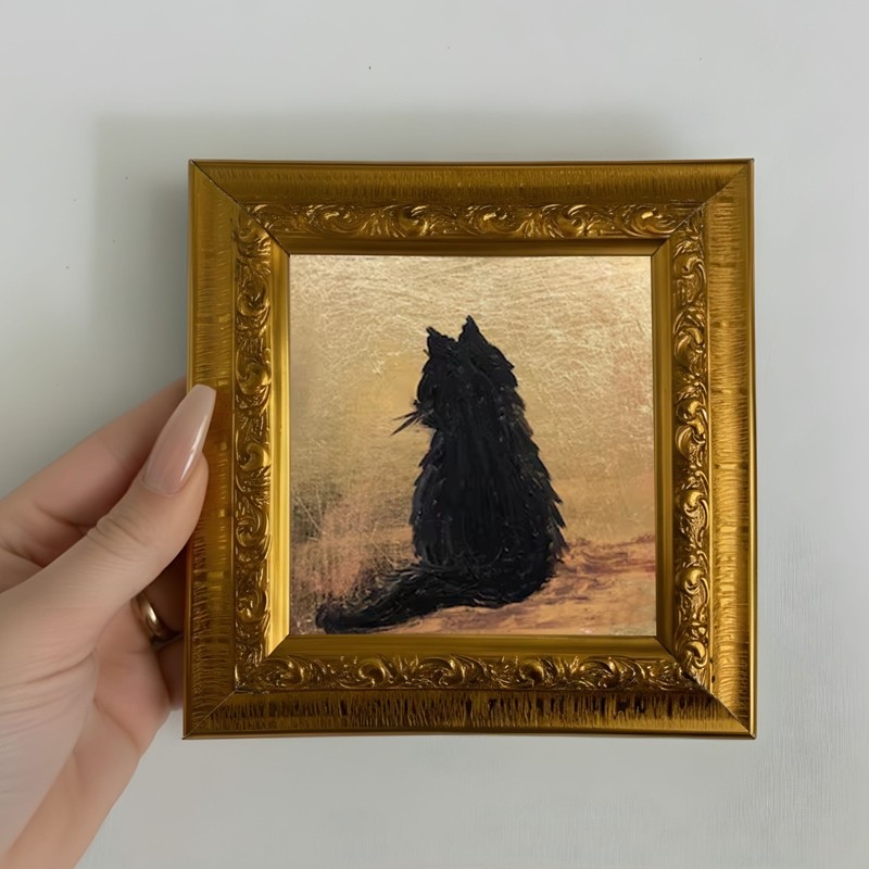 Black Cat Oil Painting, Canvas Art, Gifts for Cat Lover, Animal Wall Art