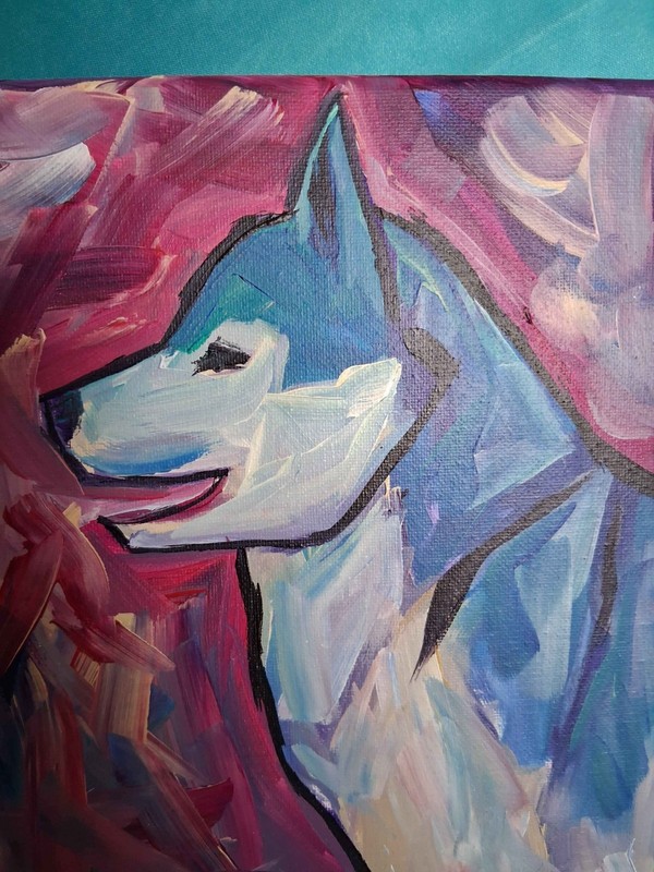 Expressionism Siberian Husky Dog Spitz in Blue Original Acrylic Painting 8×10